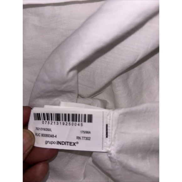 Zara Poplin Shirt Dress Lace Front V Neck Lapel Collar SZ L  Embroidered - Picture 9 of 9